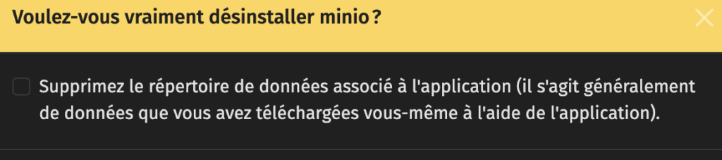 case à cocher supprimer une application sur Yunohost