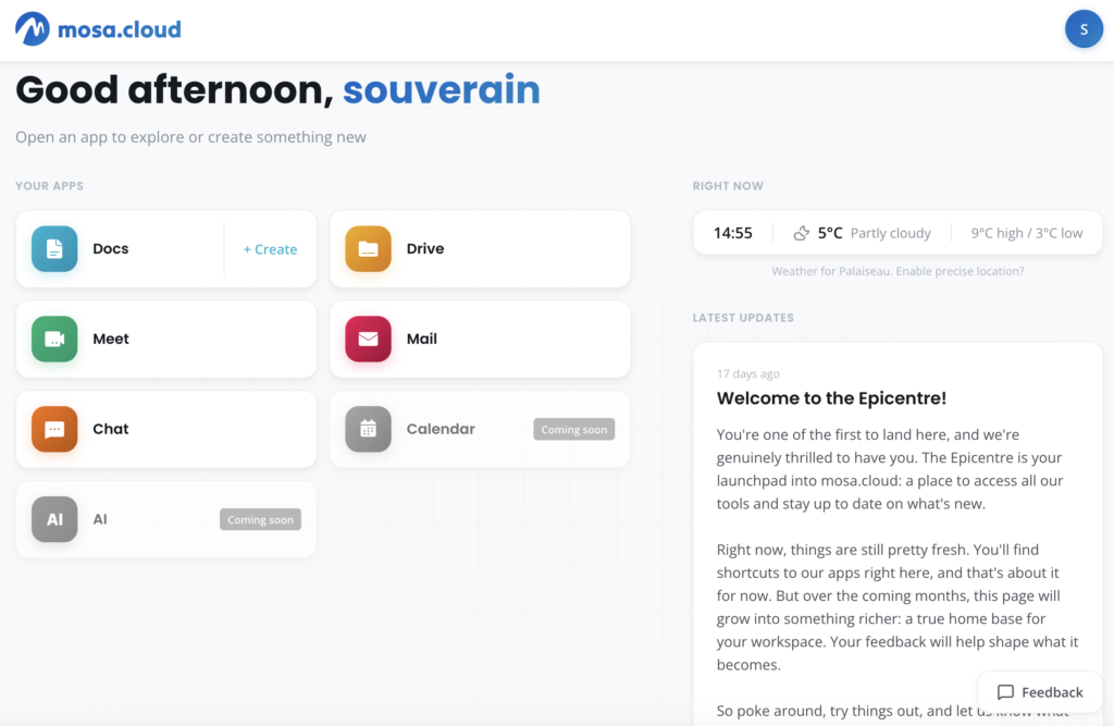 Accueil de Mosa.Cloud Souverain