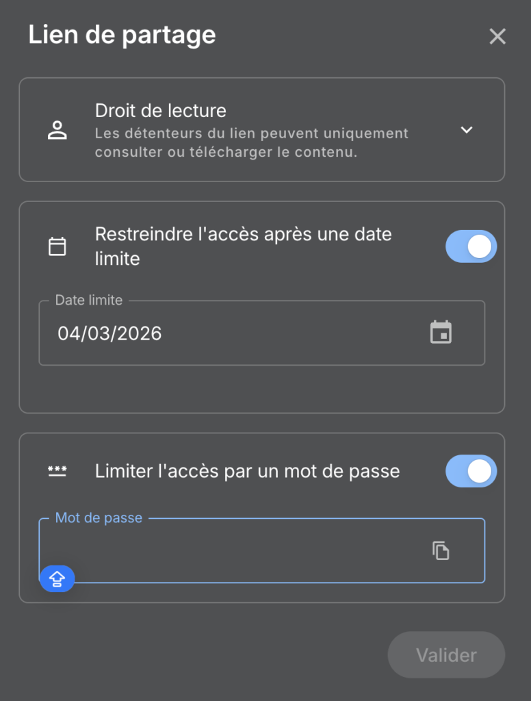 Interface Droit de partage Twake Drive
