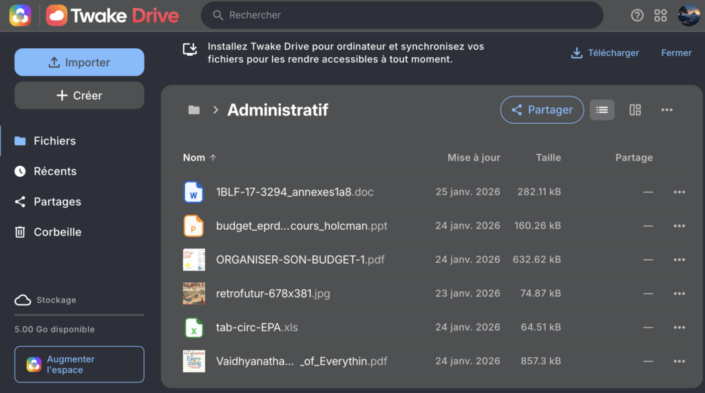 Interface de Twake Drive