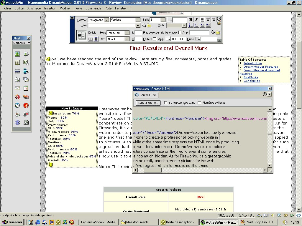 Interface graphique du logiciel Dreamweaver